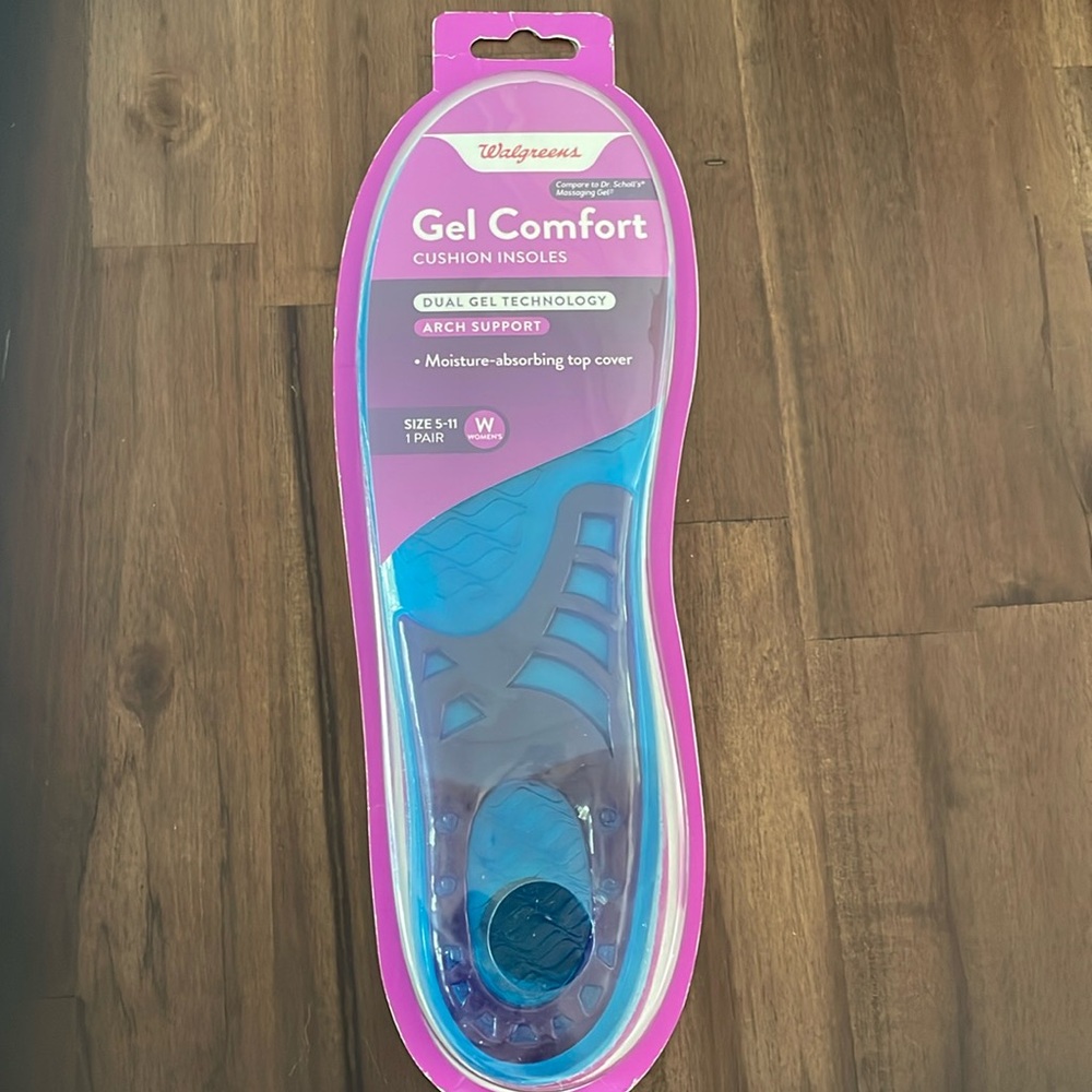 Gel comfort cushion insoles size 5-11 women’s